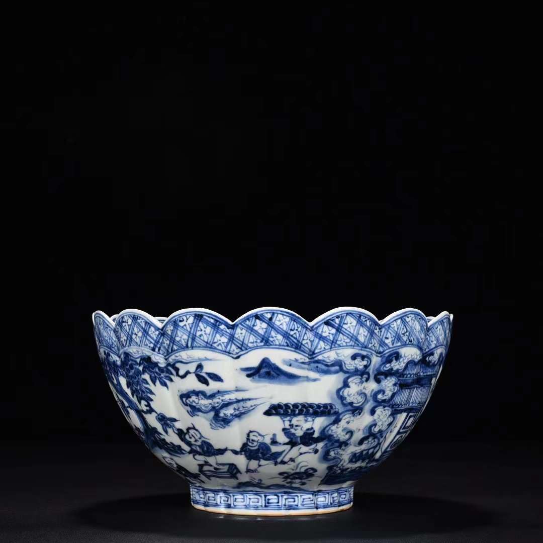 Amazon.co.jp: 明宣徳 青花染付 唐子文碗 唐物 中国美術 工芸品 收藏品